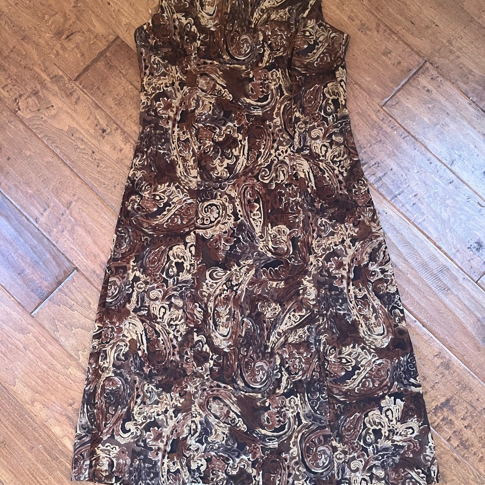 Studio I Brown Tan Sheath Dress Scoop Neck Sleeveless Zip 6P